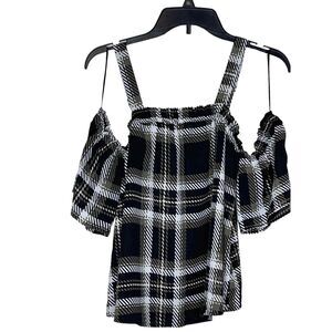 Candie's Women's Top Crop Plaid Cold Shoulder JZ73W015RP Green Size Small NWT
